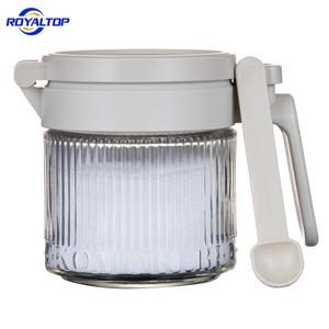 Contenitori in Vetro Rotondi da 300ml per Condimenti, <span class=keywords><strong>Sale</strong></span> e <span class=keywords><strong>Zucchero</strong></span> con Manico in Plastica e Coperchio Automatico, Utensili da Cucina all'Ingrosso - Product Image 1