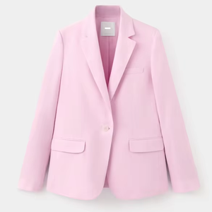 Elegante Blazer Rosa Pastel para Mujer, Corte Relajado de Un Solo Botón, Chaqueta Casual de Oficina, Mezcla de Lino Transpirable - Product Image 1