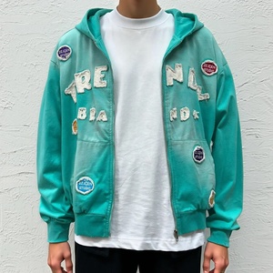 Sweat à capuche oversize à épaules tombantes et fermeture éclair, style streetwear, avec broderie appliquée et effet délavé à l'acide - Product Image 3