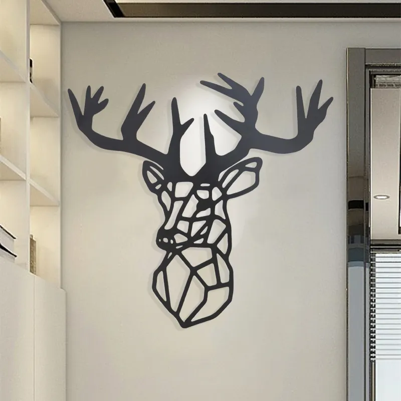 Hirsch-escultura metálica de cabeza de ciervo abstracto para decoración del hogar, accesorios de decoración de pared