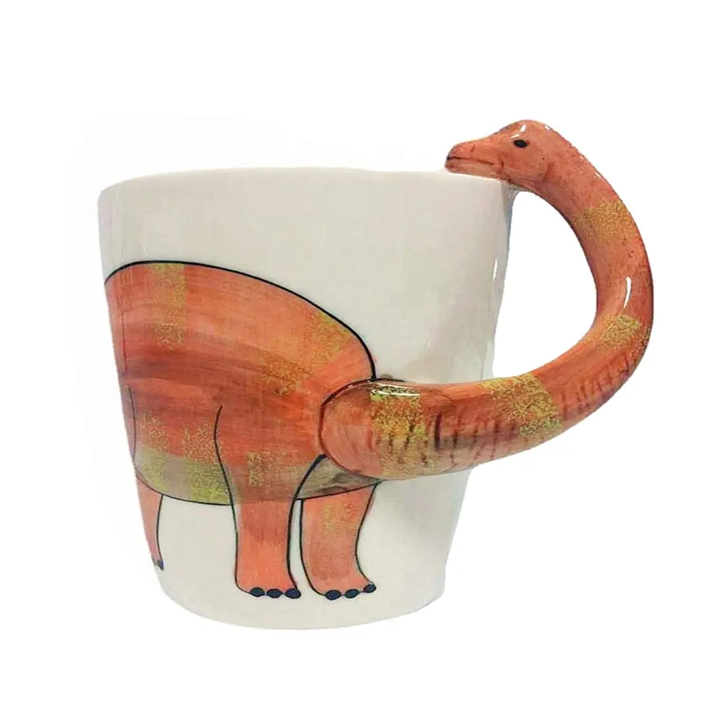 Taza de café de cerámica de dinosaurio de cuello largo, tazas de dinosaurio 3D bonitas, tazas creativas de porcelana, venta al por mayor