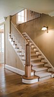 Escalier droit moderne d'intérieur avec rampe en acier et bois