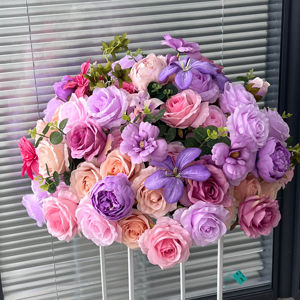 جودة عالية 60 أو أرجواني وردي حرير طراز حديث باقة زفاف صناعية ديكورات طاولة حفلات زفاف قطع مركزية - Product Image 2