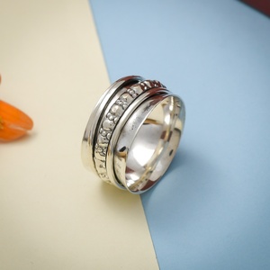 925 Sterling <b>Silver</b> Meditation Spinner Band <b>Ring</b> Handmade Hammered Wide Fidget <b>Ring</b> Rotating Anxiety Relief Spinner <b>Ring</b> for <b>Men</b> - Product Image 6