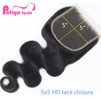 Prothèse capillaire frontale 5x5 en cheveux humains vierges brésiliens ondulés pour femmes, avec fermeture en dentelle HD transparente de haute qualité et baby hair