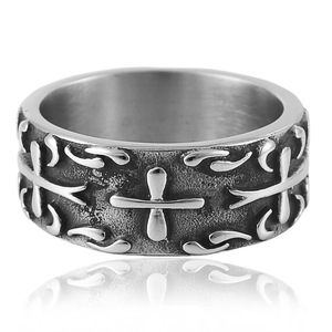 yunnique Men's <b>Titanium</b> Steel Cross <b>Ring</b> Steel Color Geometric Design Gift Jewelry - Product Image 3