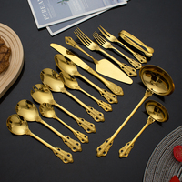 72pcs Serveurs à Salade Cuillère de Service Cuillère de Table Couteau et Fourchette Ensembles Acier Inoxydable Royal Vintage Or Couverts
