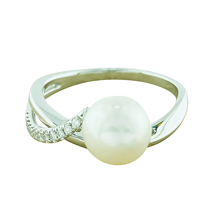 New Product 2022 14k White Gold Women Diamond Ring Wedding Fine Fresh Water Pearl Jewelry Ring