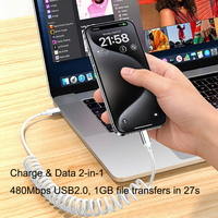 Cable USB Retráctil con Resorte de Tipo A a Tipo C, Cable de Datos para Auto con CarPlay, Cable de Carga Rápida para iPhone 17, Xiaomi, Huawei y Teléfonos Inteligentes