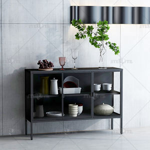 White Black Metal Bookcase Bookshelf Free Standing Display <strong>Unit</strong> <strong>Shelving</strong> Rack Bookshelf Bookcase with Tempered Glass Door - Product Image 5