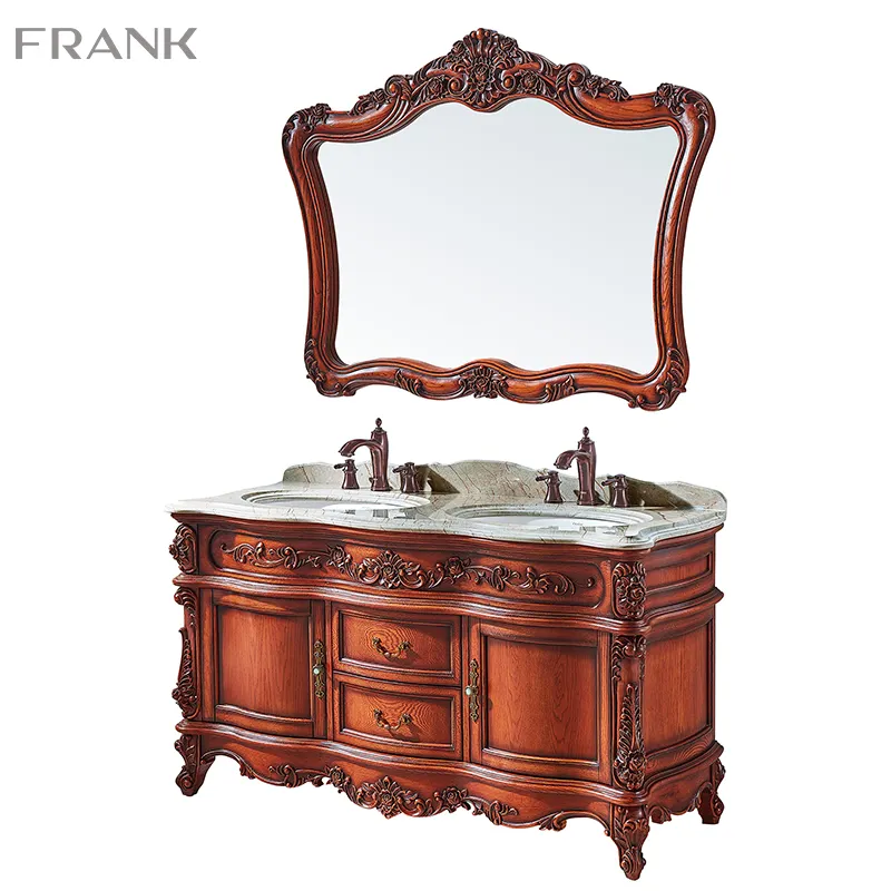 Tocador de baño de estilo francés, mueble de baño de madera maciza