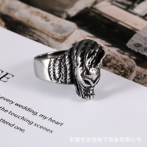 Chinese <b>Style</b> Dragon <b>Head</b> Ring Titanium Steel Unisex Jewelry SA882 - Product Image 3
