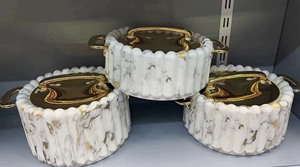 Conteneur alimentaire en terrazzo 1,5L 2L 2,5L avec intérieur en acier inoxydable, doubles poignées, couvercle verrouillable, service de buffet cannelé pour plats chauds, lot de 3 - Product Image 4