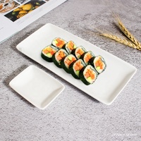 Assiette à sushi en porcelaine rectangulaire blanche, plateau de service des aliments, assiette de service en céramique blanche de 9 pouces