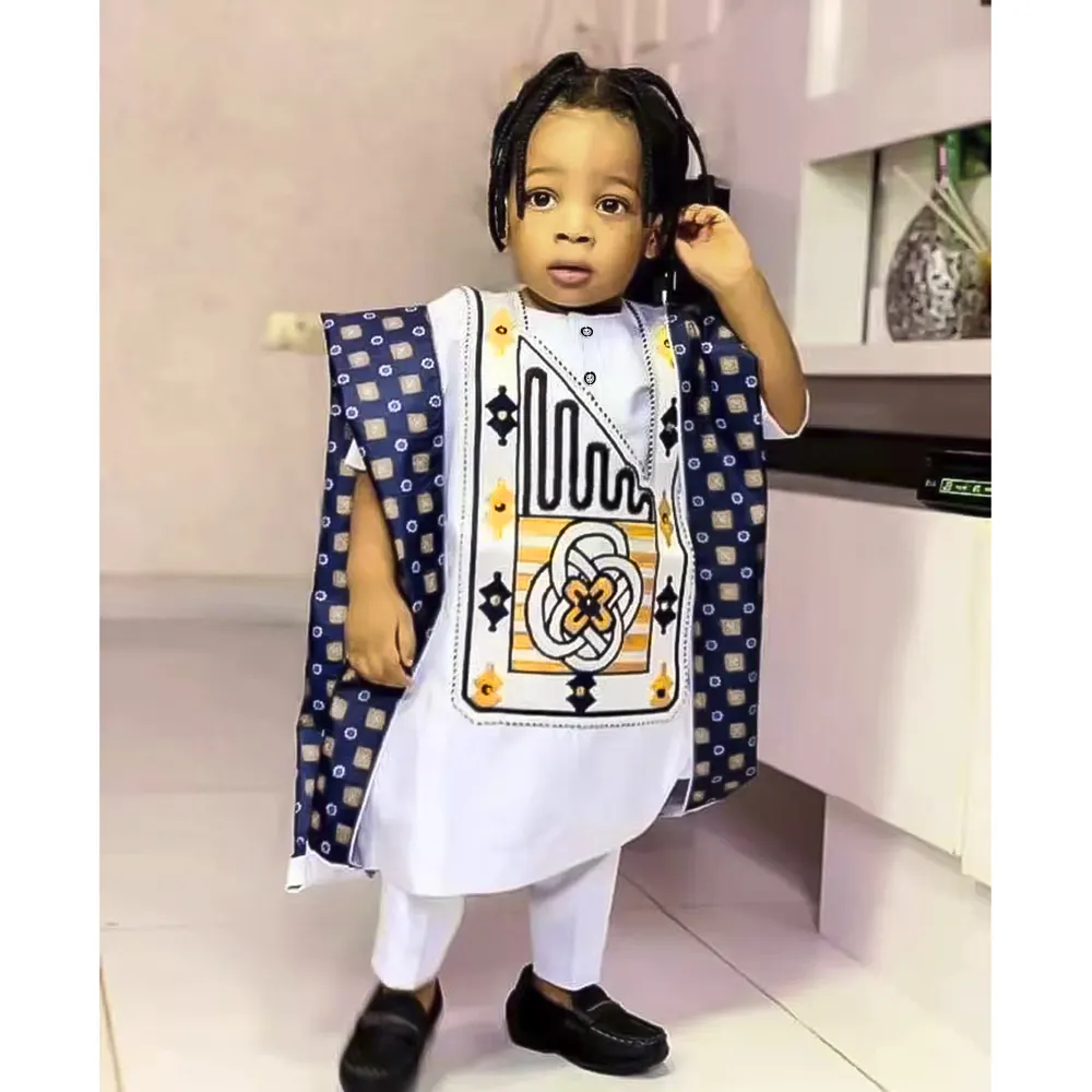 H   D New Styles High Quality African Boys Agbada Outfit 3 Piece Suits African Kids Suit Children Clothing Set