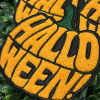 Patch citrouille en chenille orange personnalisé de 3,9 pouces avec lettrage Halloween pour chapeau ou casquette, thermocollant ou à coudre, dos en feutre, fournisseur d'usine OEM