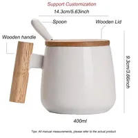 Mug à café nordique simple de 14 oz avec poignée en bois, tasse en céramique créative avec couvercle en bois, cuillère, coffret cadeau