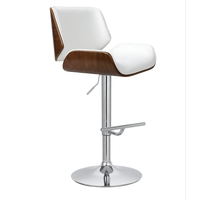 Tabouret de bar moderne sur roulettes pivotant avec base en métal et assise en cuir PU, en contreplaqué courbé, pour salle à manger/salon