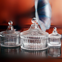 Jars à bougies en verre transparent avec couvercle en forme de dôme, décoratifs, ronds, en cristal, géométriques, pour le rangement de bonbons, cadeaux