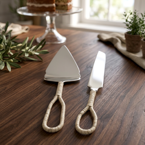 Ensemble de spatules à gâteau en acier inoxydable Japandi avec finition miroir et poignées en boucle tressée, ensemble professionnel de spatules à gâteau en métal pour - Product Image 1