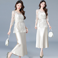Ensembles 2 pièces pour femmes, nouvelle collection été, veste en dentelle, robe en satin, vêtements pour femmes sur mesure OEM, ensemble 2 pièces, produits d'été
