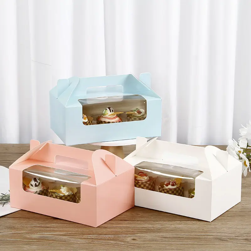 Emballage de gâteau pop-up en papier kraft à 2, 4, 6, 12 ou 24 trous, boîtes à petits gâteaux de luxe avec fenêtre, couleurs personnalisées