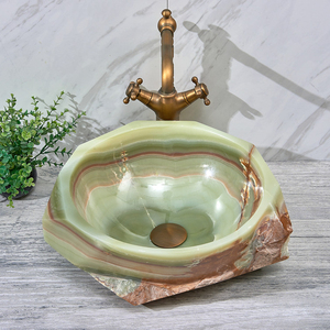 Lavabo <span class=keywords><strong>da</strong></span> <span class=keywords><strong>Bagno</strong></span> Unico in Giada Verde Naturale, Lavabo Artistico in Marmo per Piano d'<span class=keywords><strong>Appoggio</strong></span> - Product Image 1