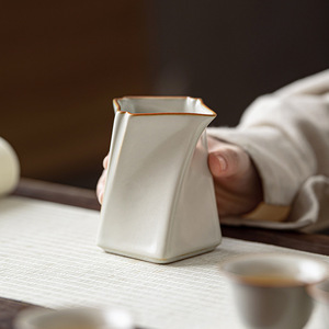 Ru Porcelain Fair Cup Square Beige Crackle Pattern For Kung Fu <b>Tea</b> <b>Set</b> Accessories - Product Image 1