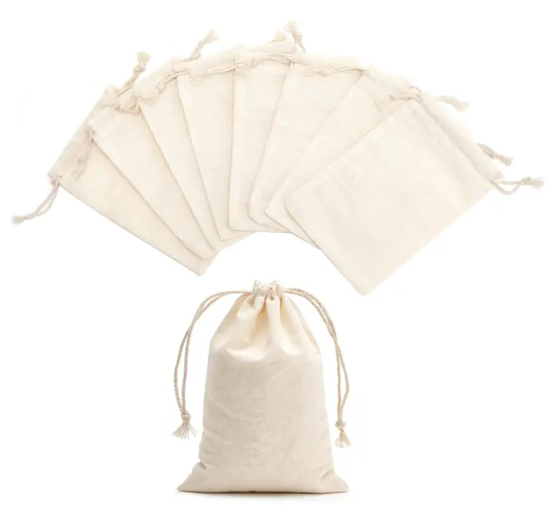 Baumwolle Kordel zug Taschen Werbe wieder verwendbare weiße organische kleine Leinwand Musselin Taschen für Party Hochzeit Lagerung Home Items