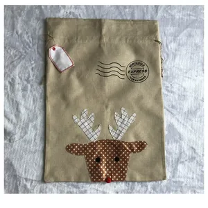 Personalized Classic Sublimation Linen Drawstring Xmas Reindeer Large <b>Gift</b> Santa <b>Bag</b> for Kids Present Sack - Product Image 5