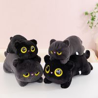 Coussin en peluche chat noir et gris personnalisé avec logo, grands yeux, figurine de dessin animé, cadeau