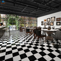 Carrelage en porcelaine effet marbre noir et blanc moderne, motif damier, 800x800mm, idéal pour café, salle de bain et sol de salle à manger - Vente Flash