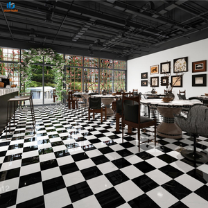 Carrelage en porcelaine effet marbre noir et blanc moderne, motif damier, 800x800mm, idéal pour café, salle de bain et sol de salle à manger - Vente Flash - Product Image 3