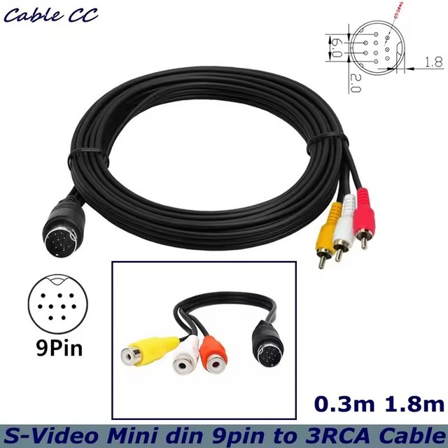 Mini DIN 9pin S-Video to 3 RCA male female Adapter Cable for RGB TV HDTV Audio Video AV Cable