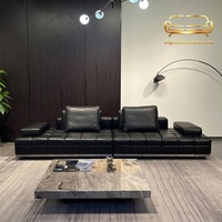 Canapé Lawrence haut de gamme tout en cuir, design italien minimaliste, structure en bois, mobilier modulaire en L, lignes droites pour grands espaces