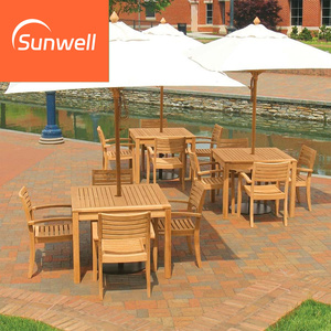 Juego de Mesa y Sillas de Comedor para Patio de Diseño Moderno, Madera de Teca, Mesa y Sillas de Jardín de Madera Maciza con Sombrilla - Product Image 3