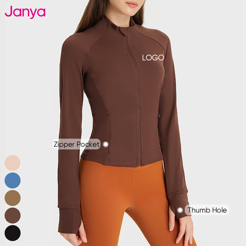 Janya Women's Long Sleeve Gym Jackets New Arrival Activewear Top with Stand Collar and Full Zip Breathable Yoga Jacket