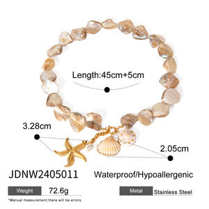 Joyería Hawaiana de moda, colgante de concha, collar y pulsera de acero inoxidable, conjunto de pulsera de lentejuelas de concha chapada en oro para mujer - Product Image 4