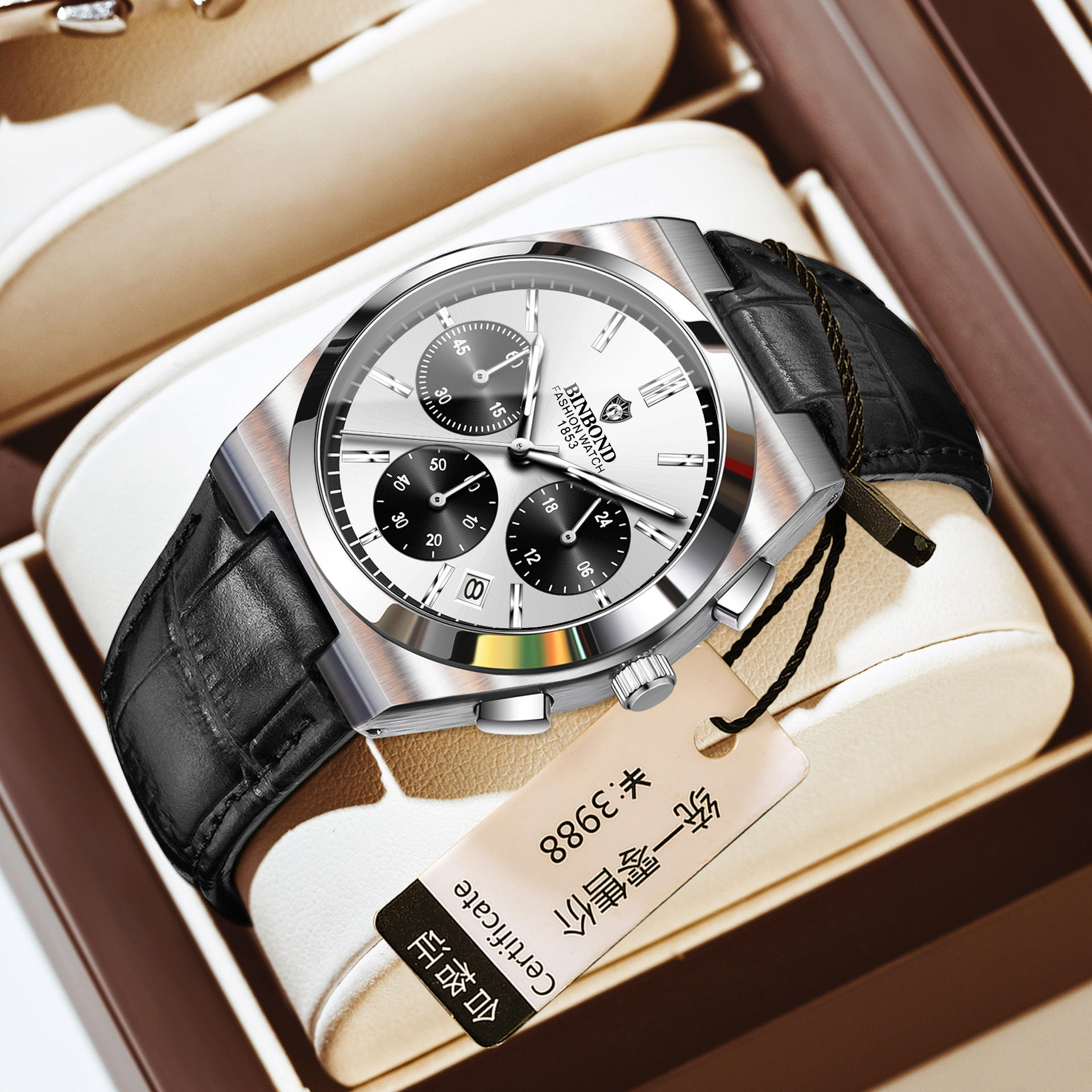 Black leather-white steel-white