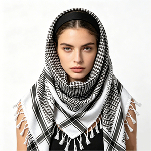 Shemagh Auténtico Estilo Jordano con Borlas Largas y Pesadas, Bufanda Árabe Tradicional Roja y Blanca, Keffiyeh Premium con Flecos - Product Image 1