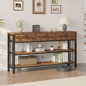 GỖ PHÒNG KHÁCH lối vào bảng điều khiển bàn ghế sofa với 3 ngăn kéo và kệ lưu trữ mở - Product Image 1