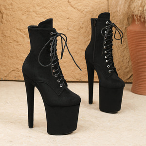 Bottines d'hiver Gleibo en daim à lacets, talons aiguilles 8 cm+, talon fin, pour spectacle de danse exotique - Product Image 2