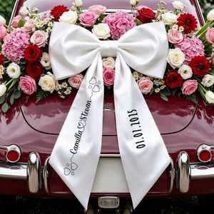 Grand nœud en ruban plastique personnalisé, élégant, promotionnel, pour décoration de voiture de lune de miel, blanc, pour véhicule « Just Married » - Product Image 1