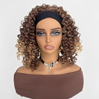 Perruque bandeau afro bouclée frisée en gros d'usine, perruque synthétique noire bouclée et volumineuse, prête à porter, noir naturel, 14 pouces