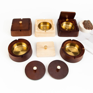 Cendrier moderne de luxe avec couvercle en bois <span class=keywords><strong>massif</strong></span> haut de gamme léger et anti-cendres volantes pour les entreprises et la maison Style chinois créatif - Product Image 1