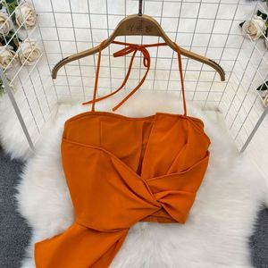 Conjunto Casual de Verano de 2 Piezas para Mujer, Top Corto Tipo Halter, Falda Estampada de Cintura Alta, Antiarrugas, Poliéster/Algodón, para Vacaciones - Product Image 2