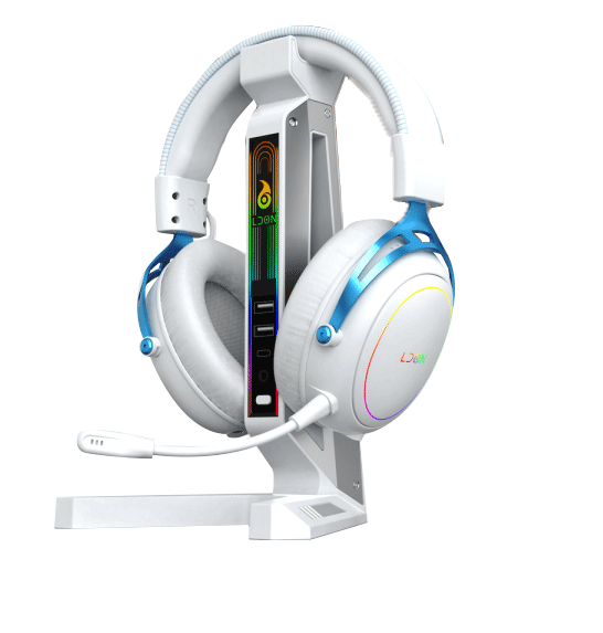 LDON R5 Leather Metal Over-Ear Wireless for 6.0 Gaming Headset 7.1 Surround Sound Mic IP65 Waterproof for PC Mobile Phone