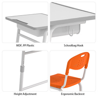Ensemble bureau et chaise d'école ergonomique réglable en hauteur avec cadre de type C, tiroirs en MDF et plastique PP, structure métallique, certifié CE, fournisseur d'usine IOS