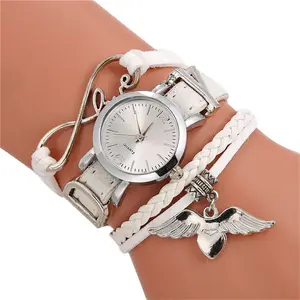 Reloj con colgante de ángel pequeño para mujer, pulsera de cuero, de cuarzo, hecho en China, WJ-9321