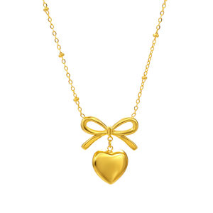 Magnifique collier avec pendentif cœur plaqué or 18 carats PVD, perles en acier inoxydable ultra-fines, chaîne à maillons, nœud d'amour, collier cœur. - Product Image 5